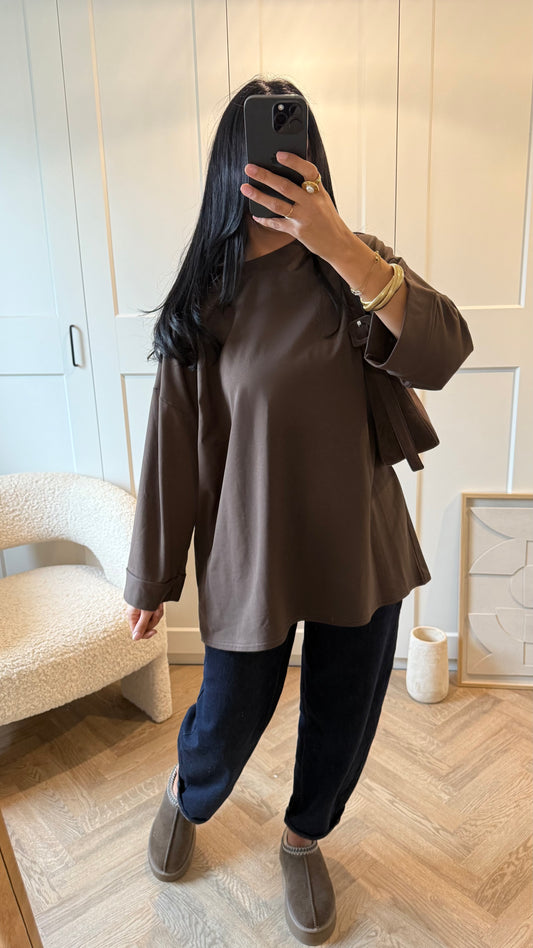 T-shirt long 100% coton | Chocolat