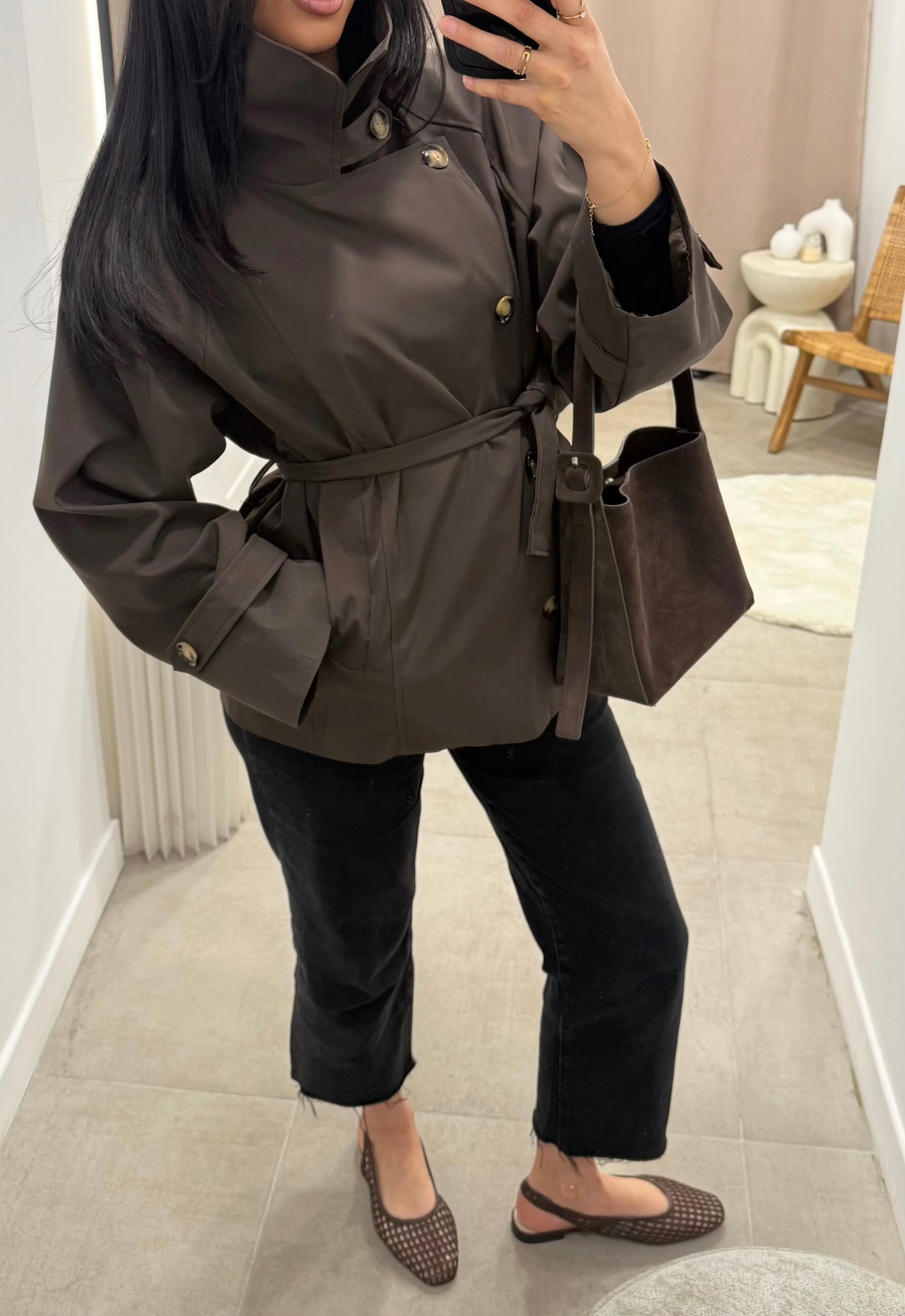 Veste trench court | Chocolat