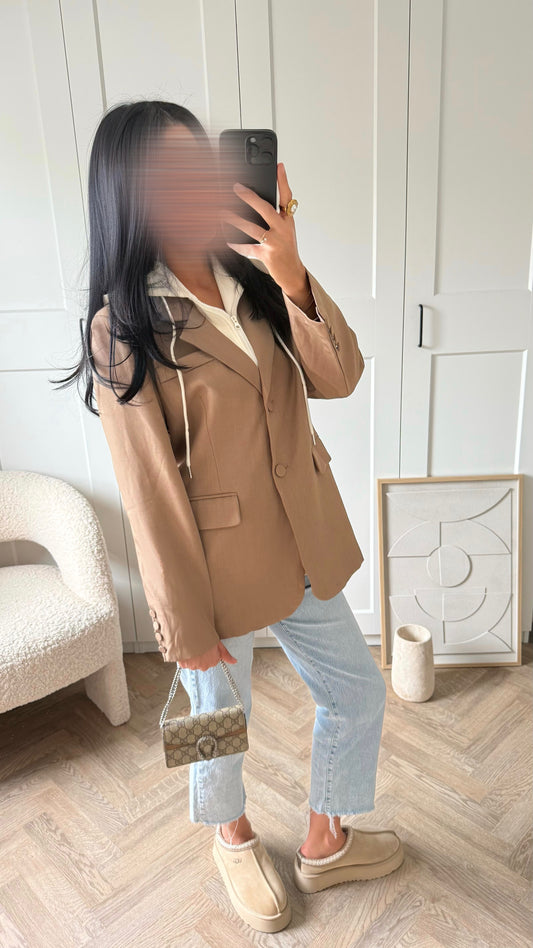 Blazer capuche intégrée premium | Taupe