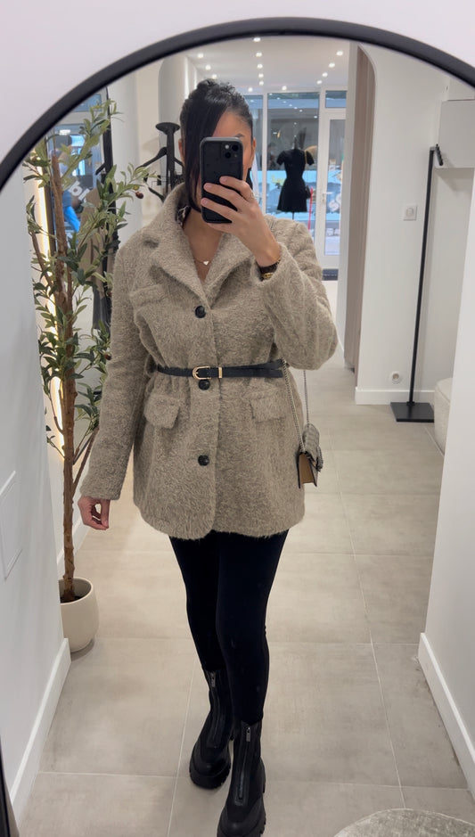 Blazer épais taupe ceinture