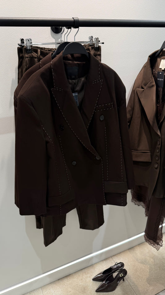 Blazer oversize à surpiqûres contrastées ZARA | Chocolat