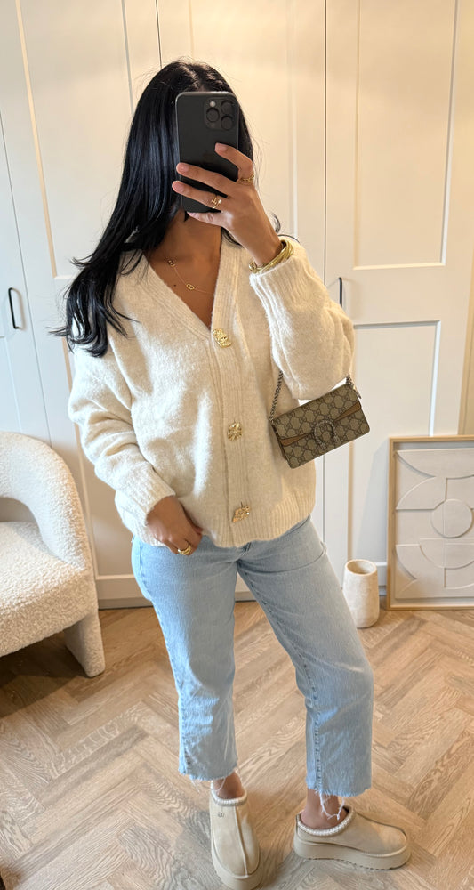 Cardigan bouton doré | Écru