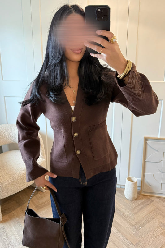 Cardigan épais cintré à la taille | Chocolat